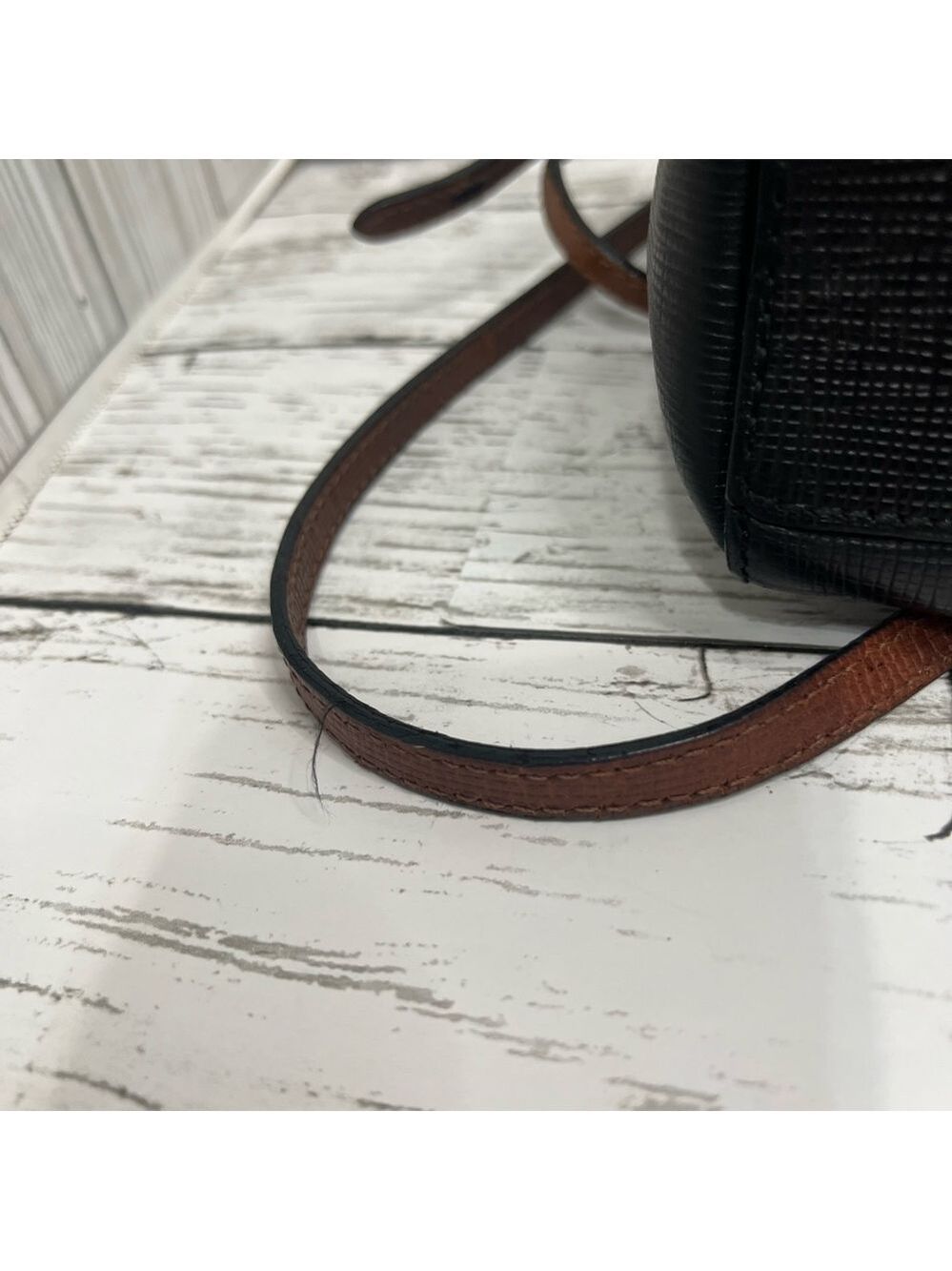 Burberry Vintage Black Leather Crossbody Bag with Brown Buckle Strap Designer - Picture 8 of 10